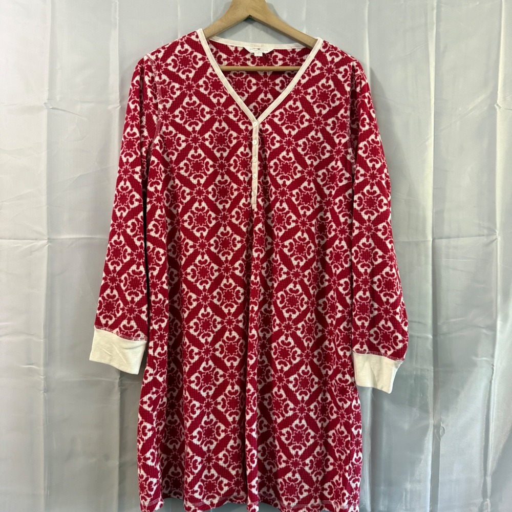 Charter Club Intimates Waffle Knit Nightgown XL Red White modest Sleep Shirt